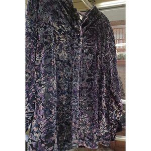 Vintage Woman's Blouse BOHO XL  Sheer Purple & Black Bechamal